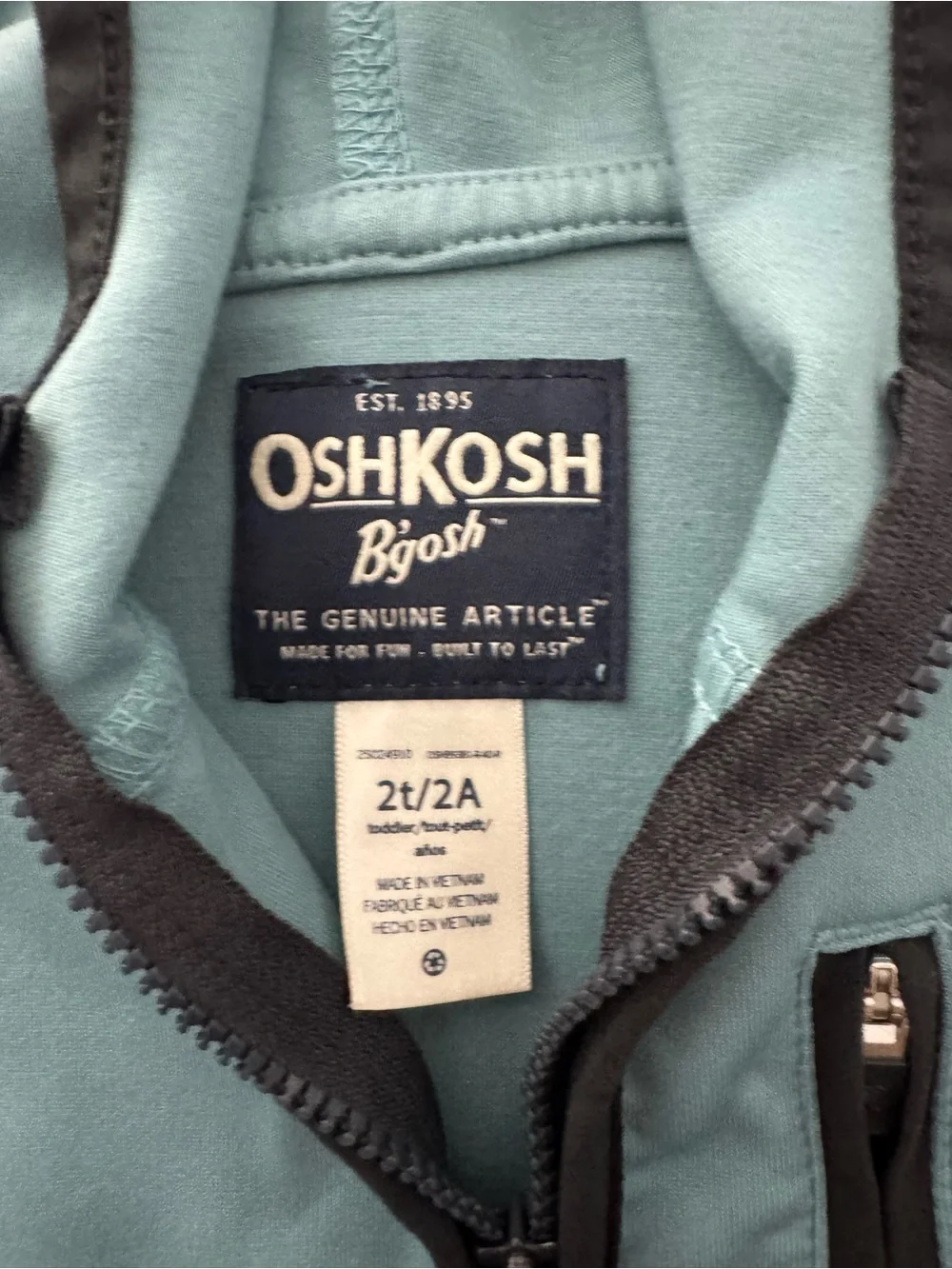 OshKosh B'gosh Teal Zip-Up Hoodie with Black Trim
